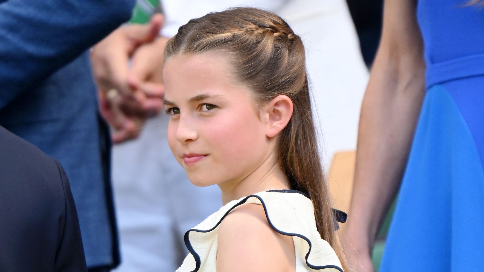 LONDON, ENGLAND - JULY 13: Princess Charlotte of Wales attends day fourteen of the Wimbledon Tennis Championships at the All England Lawn Tennis and Croquet Club at All England Lawn Tennis and Croquet Club on July 13, 2025 in London, England. (Photo by Karwai Tang/WireImage)