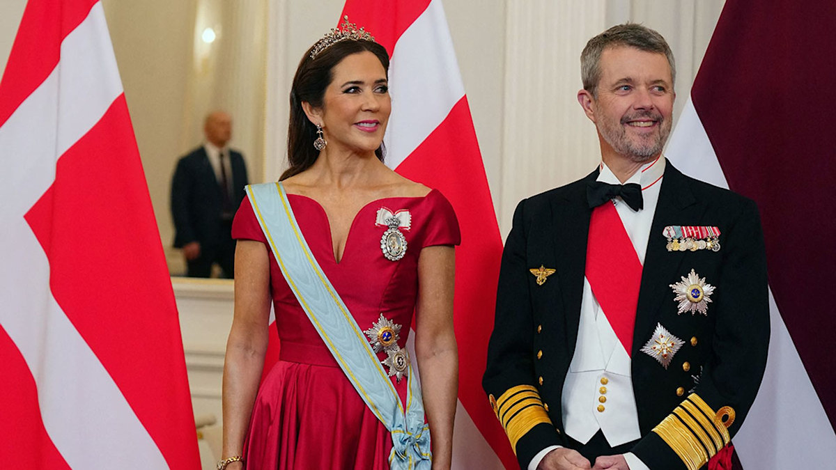 Queen Mary wows in diamond tiara and red ballgown at Latvia state banquet