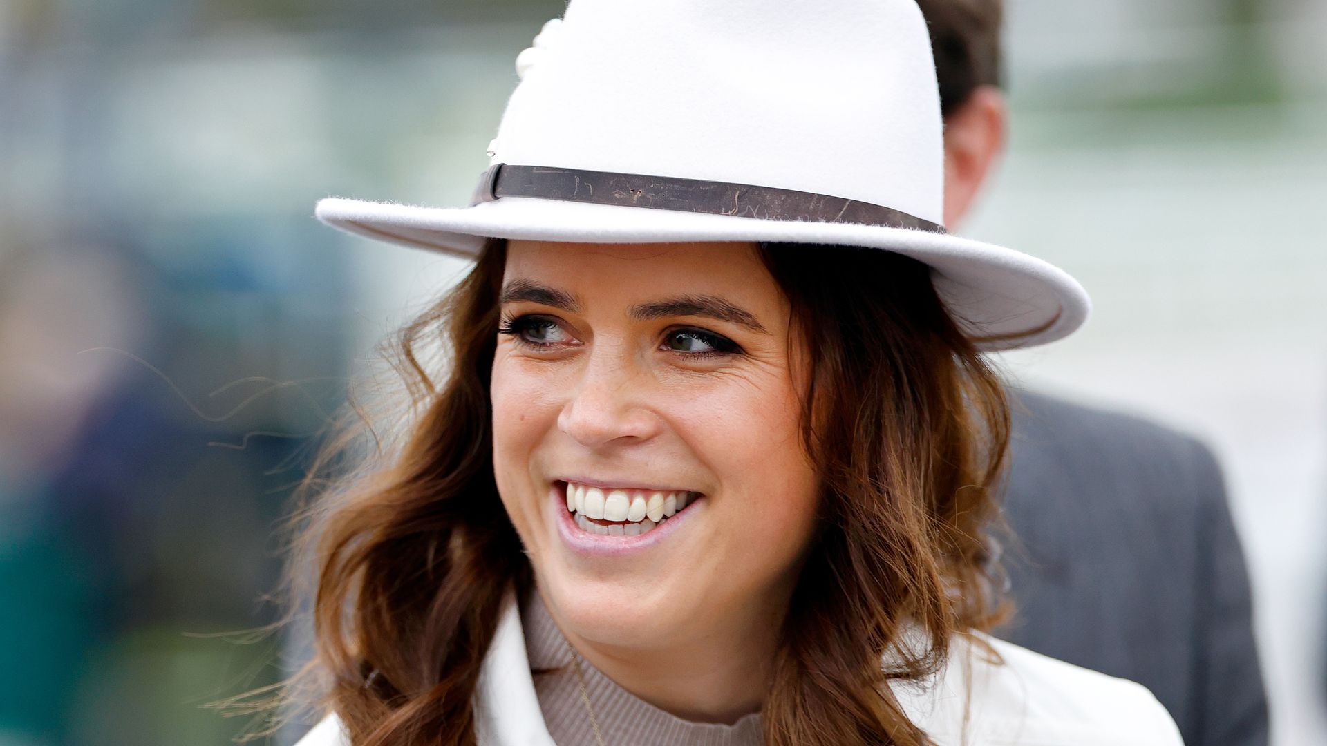 Princess Eugenie wearing white hat