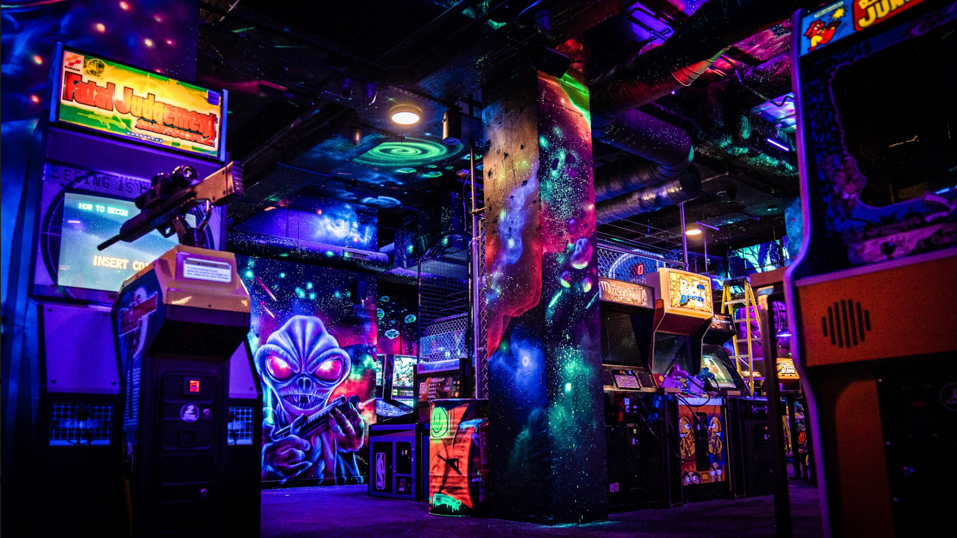 The interior of an arcade