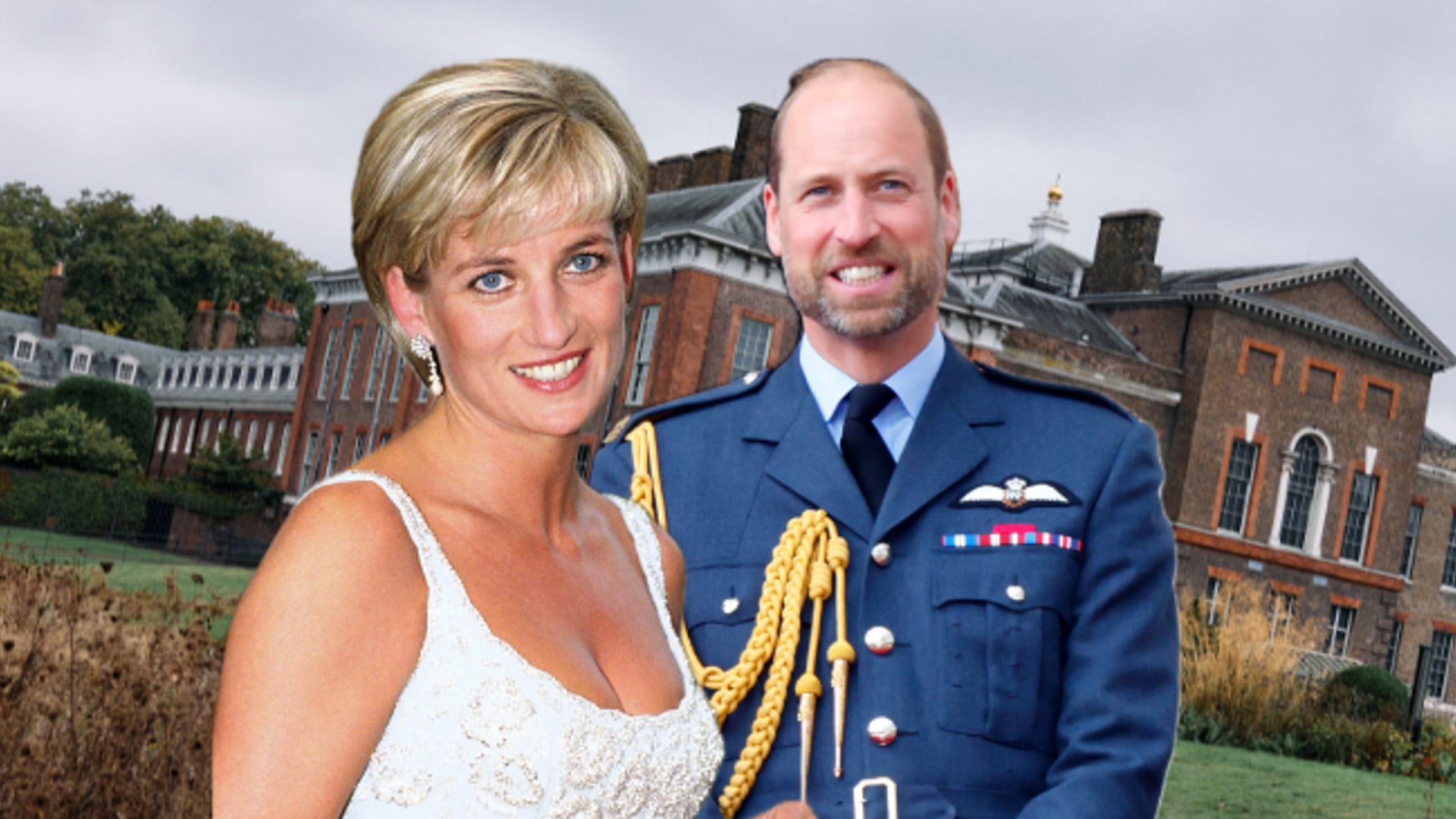 diana and william in front of kensington palace