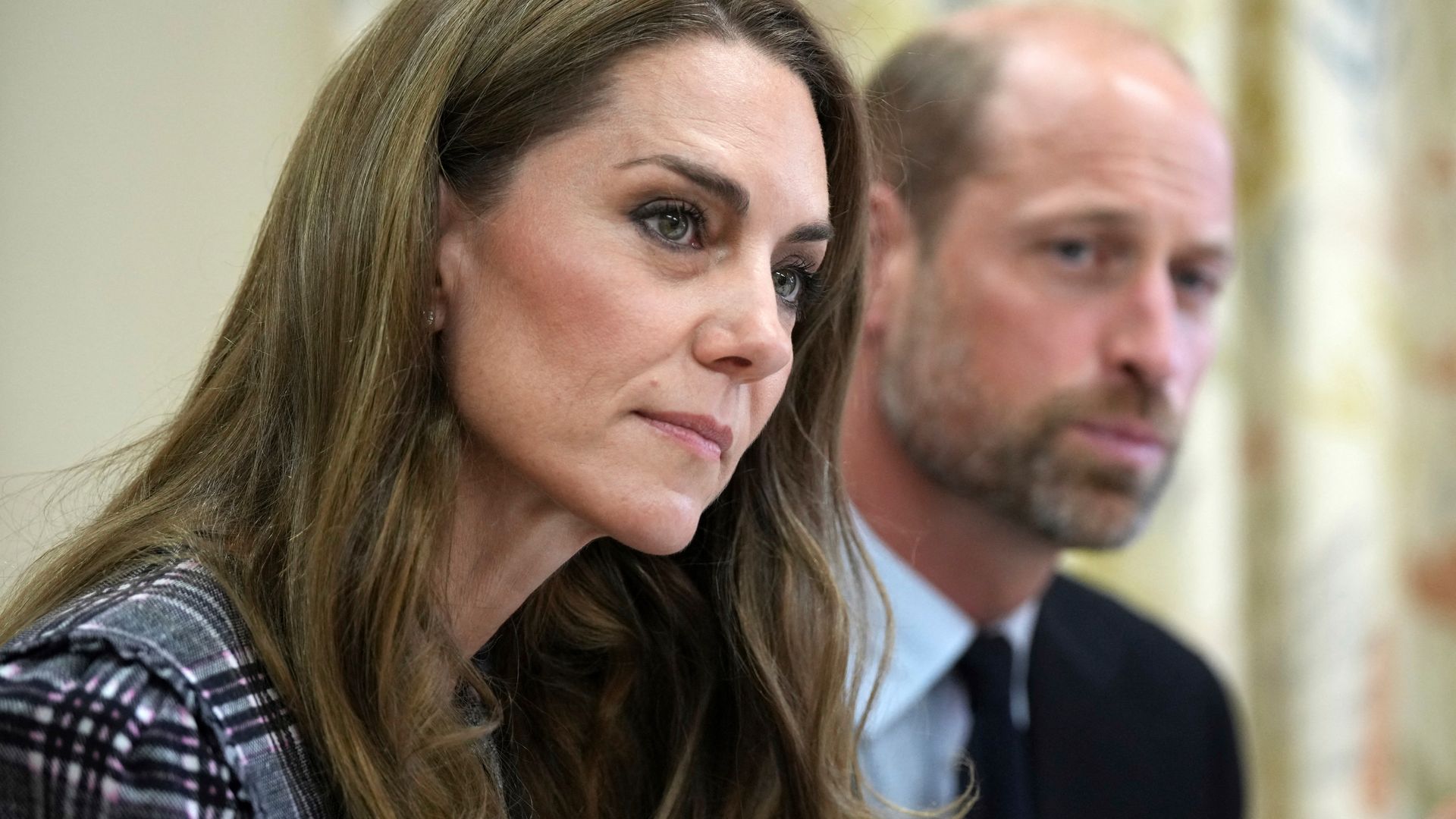 Britain's Catherine, Princess of Wales and Britain's Prince William, Prince of Wales visit the National Federation of Women's Institute (WI) in Sunningdale, west of London on September 8, 2025, to commemorate the three-year anniversary of the death of William's late grandmother Queen Elizabeth II. The Prince will meet with members from Sunningdale WI there and across Berkshire to hear about the work of the WI and how it gives opportunities for women to socialise, learn new skills and engage in community projects. (Photo by Alastair Grant / POOL / AFP) (Photo by ALASTAIR GRANT/POOL/AFP via Getty Images)          