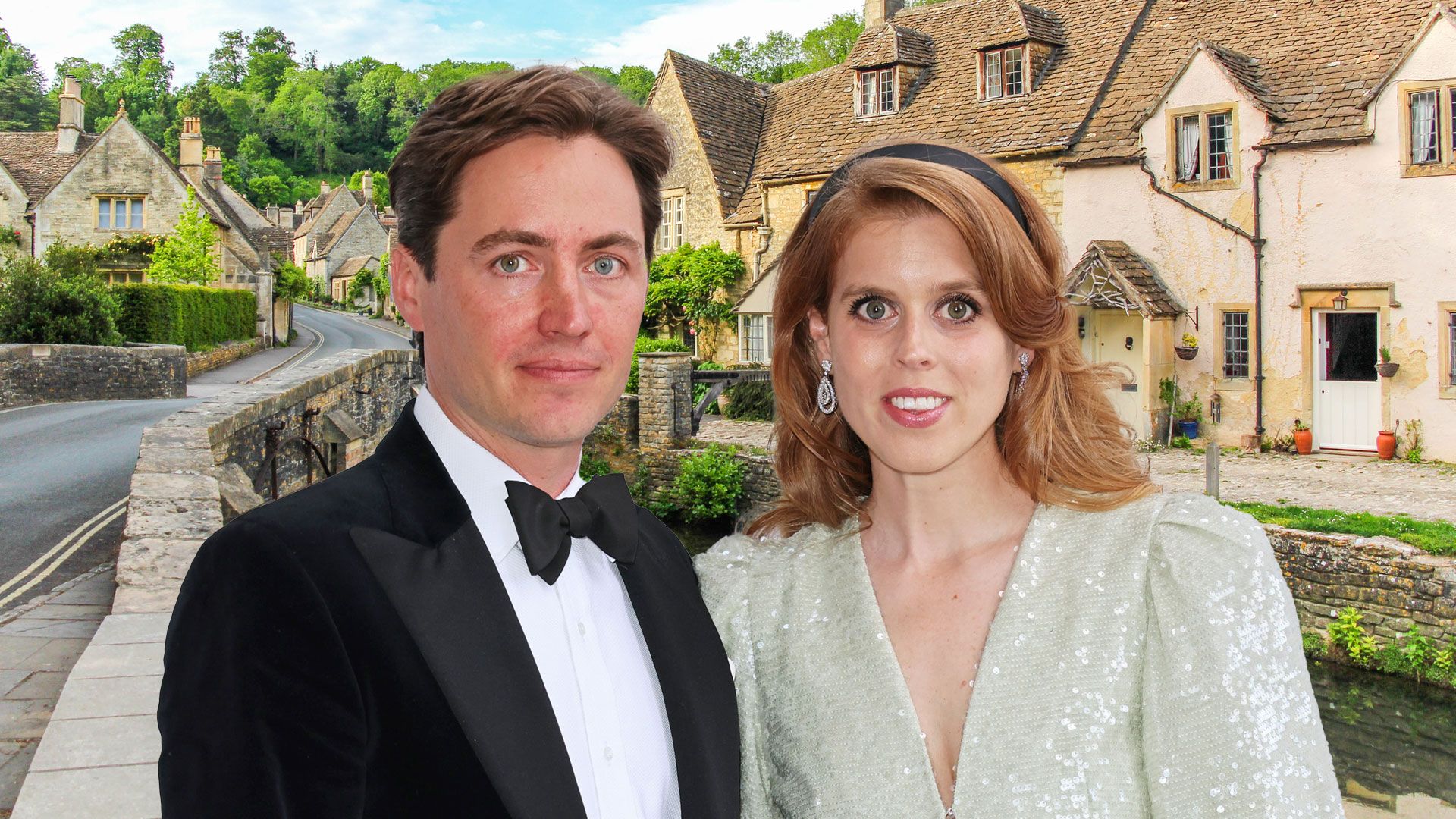 beatrice and edoardo with cotswold village backdrop