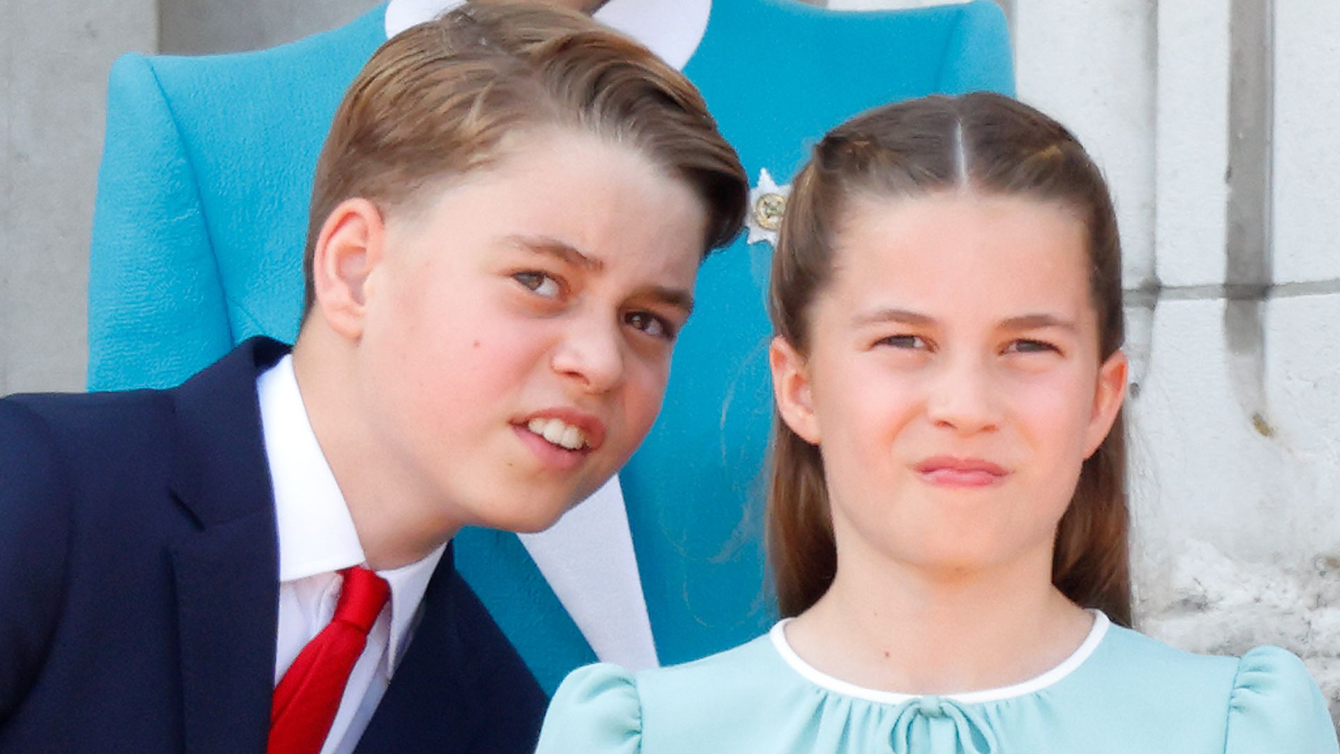Prince George and Princess Charlotte on balcony at Trooping the Colour