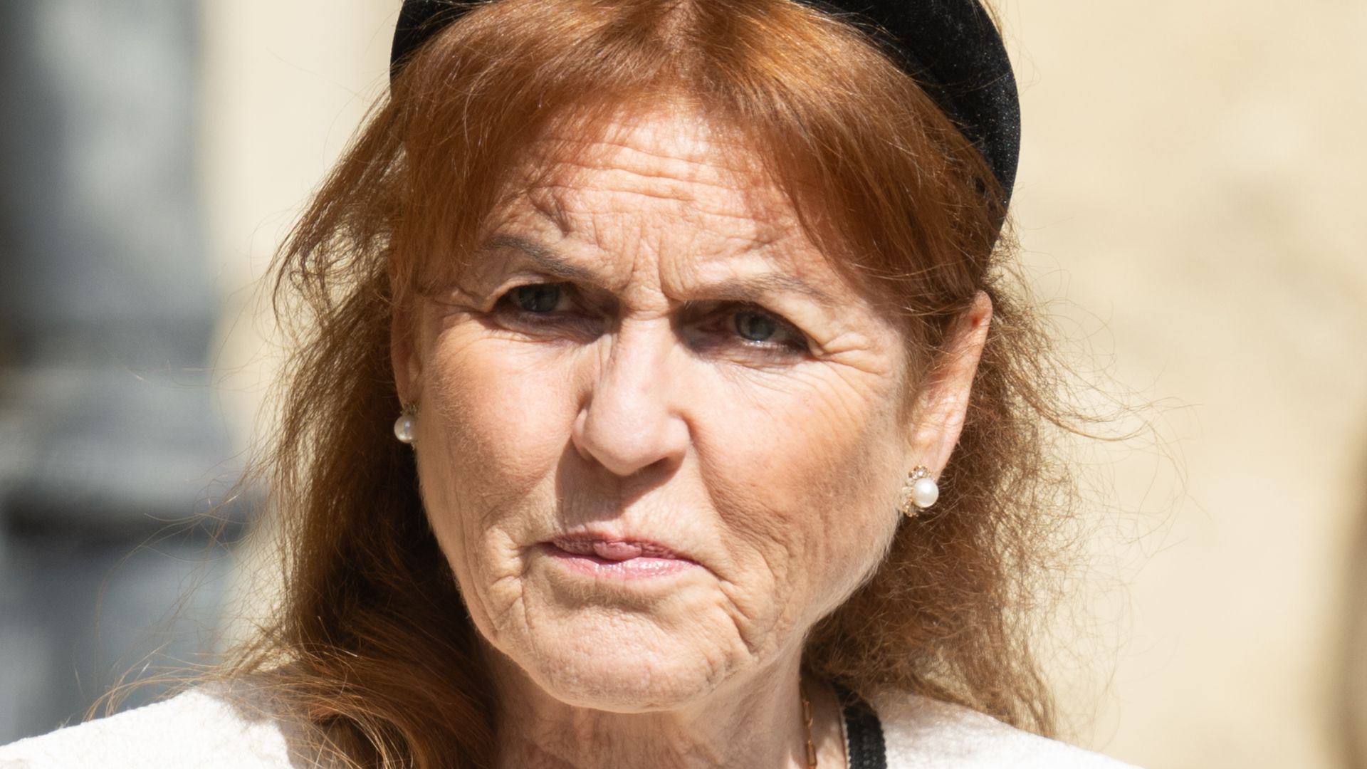 Sarah Ferguson wearing black and white jacket