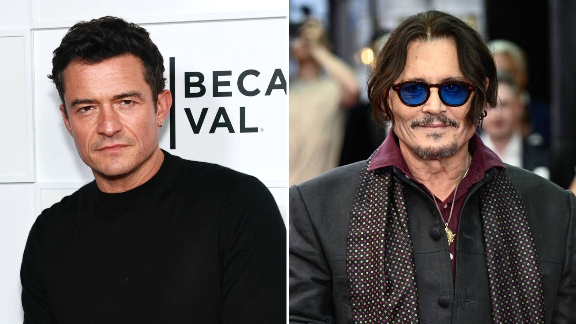Split image of Orlando Bloom and Johnny Depp
