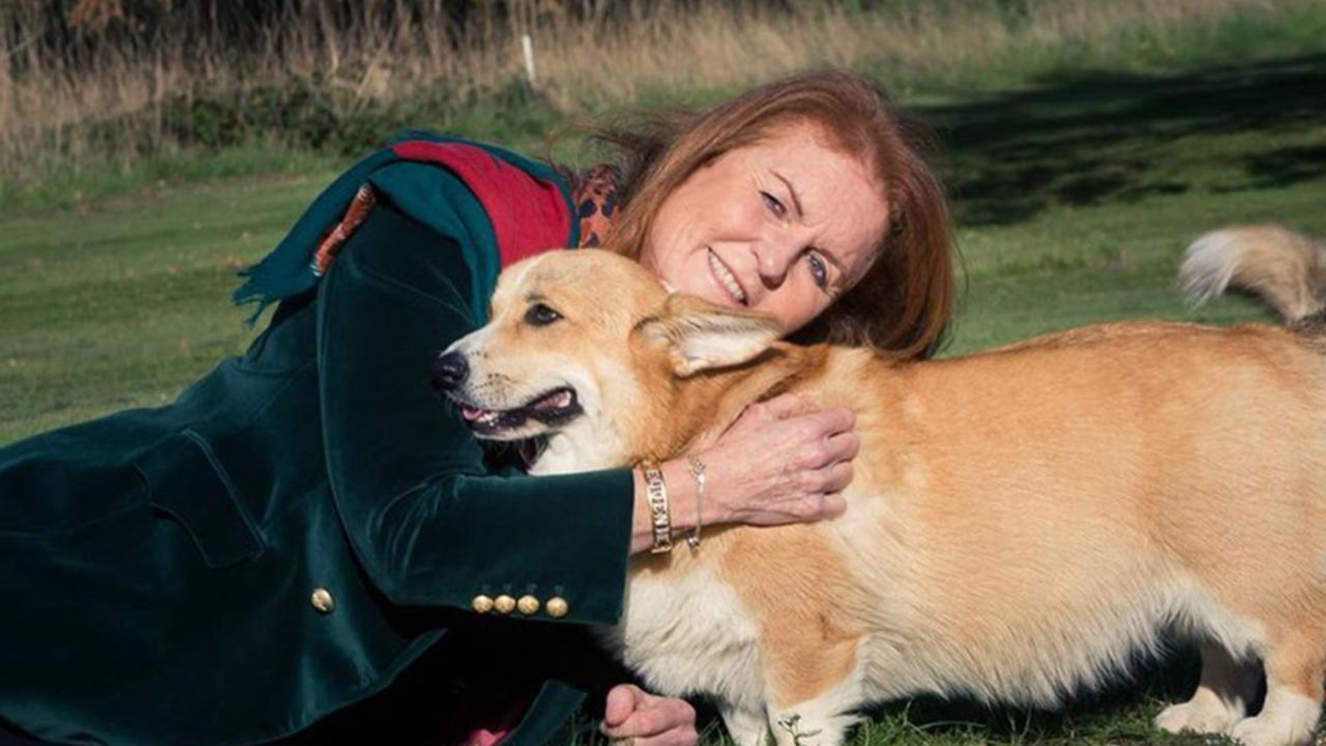 Sarah Ferguson Duchess of York with Queen corgis Muick and Sandy 
