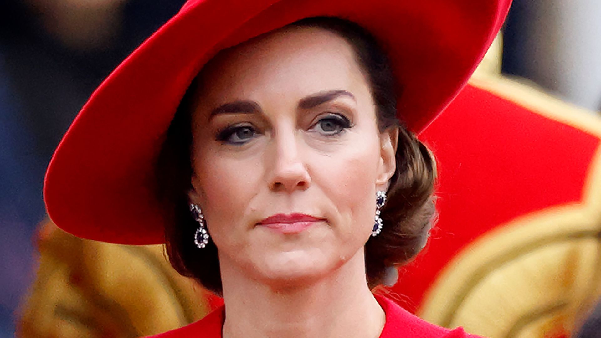 LONDON, UNITED KINGDOM - NOVEMBER 21: (EMBARGOED FOR PUBLICATION IN UK NEWSPAPERS UNTIL 24 HOURS AFTER CREATE DATE AND TIME) Catherine, Princess of Wales attends a ceremonial welcome, at Horse Guards Parade, for the President and the First Lady of the Republic of Korea on day 1 of their state visit on November 21, 2023 in London, England. King Charles is hosting Korean President Yoon Suk Yeol and his wife Kim Keon Hee on a state visit from November 21-23. It is the second incoming state visit hosted by the King during his reign.(Photo by Max Mumby/Indigo/Getty Images)