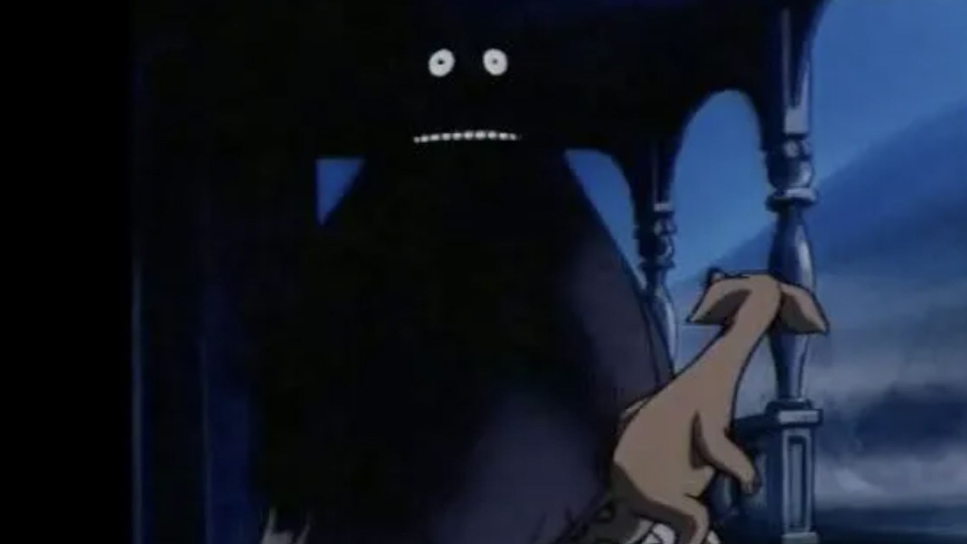 A still from The Moomins with the Groke