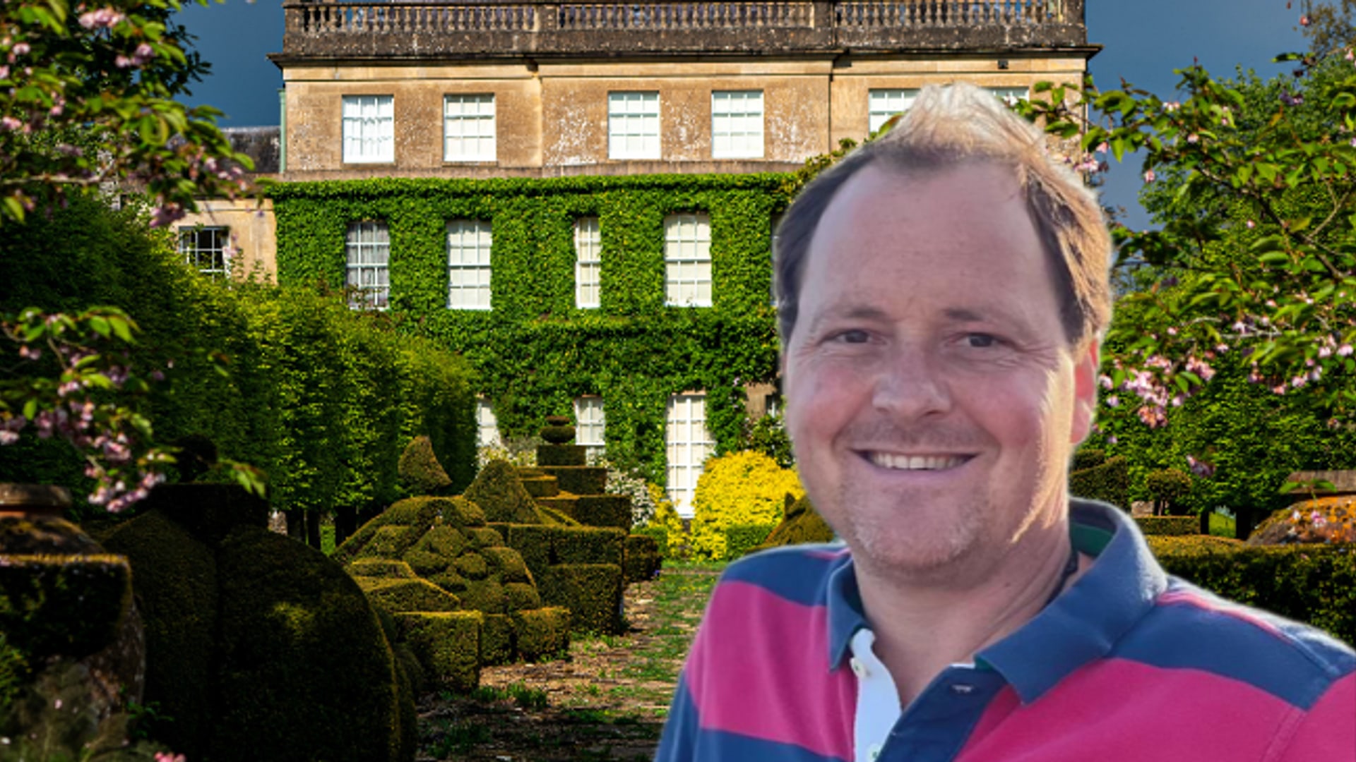 jack stooks in front of highgrove house gardens