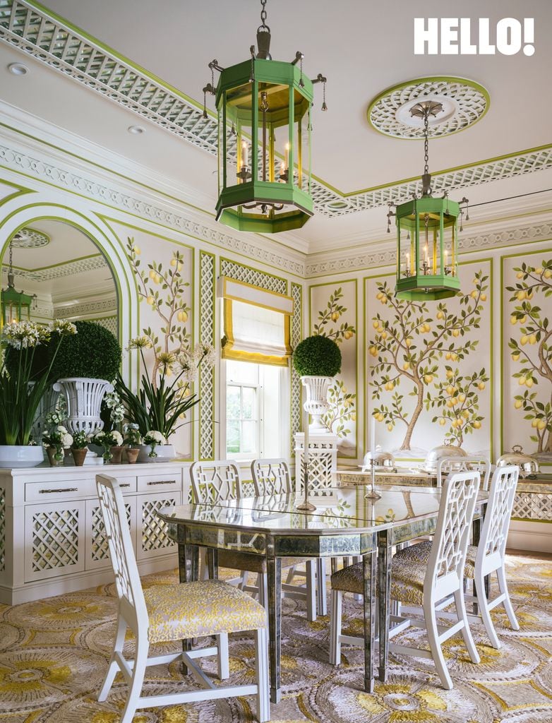 The dining room with coral stone exteriors in the Palm Beach mansion