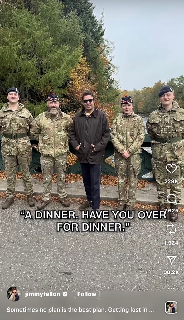 Jimmy Fallon encountered "four armed Royal Guards" near Balmoral Castle, he shared in an Instagram video