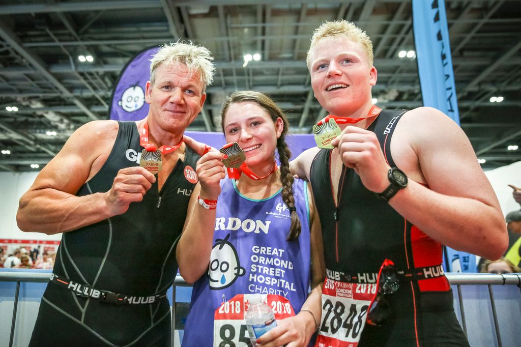 Gordon Ramsay, Megan and Jack Scott Ramsay hold up medals