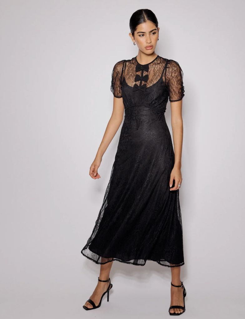 Nobody's Child Black Lace Bow Front Una Midi Dress