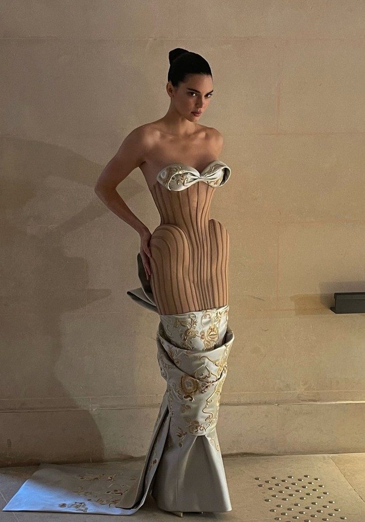 Photo shared by Kendall Jenner on Instagram wearing her look for the Schiaparelli Paris Fashion Week 2025 show