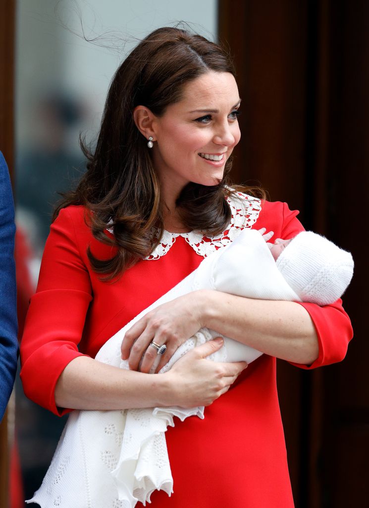 Catherine, Duchess of Cambridge departs the Lindo Wing of St Mary's Hospital with her newborn baby son on April 23, 2018 in London, England