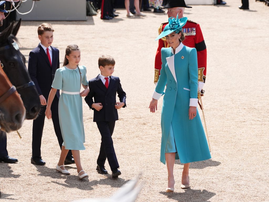 Prince George, Princess Charlotte, Prince Louis and the Princess of Wales during the Trooping the Colour ceremony at Horse Guards Parade, central London, in celebration of King Charles III's official birthday. Picture date: Saturday June 14, 2025.