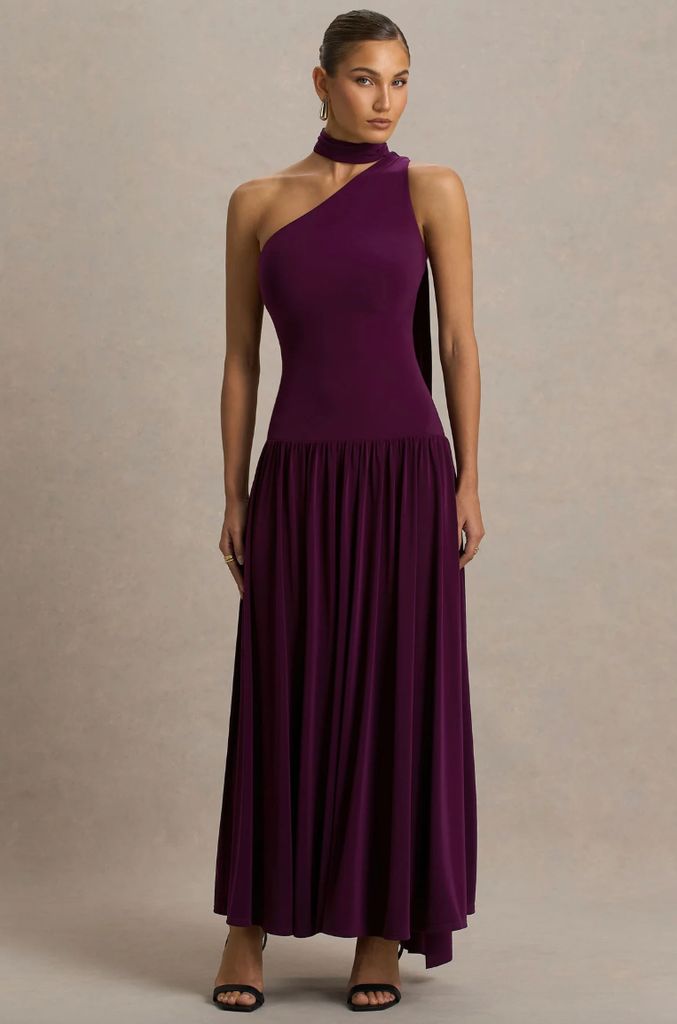 Club L London 'Freesia' Plum Scarf Neck Dress