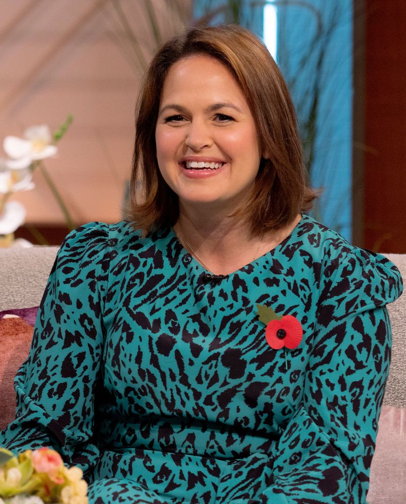 Giovanna Fletcher on Lorraine in a leopard print dress