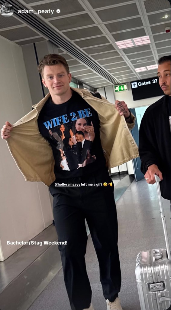 Meanwhile, Adam appears to be heading abroad for his stag do, wearing a T-shirt of his future wife's face
