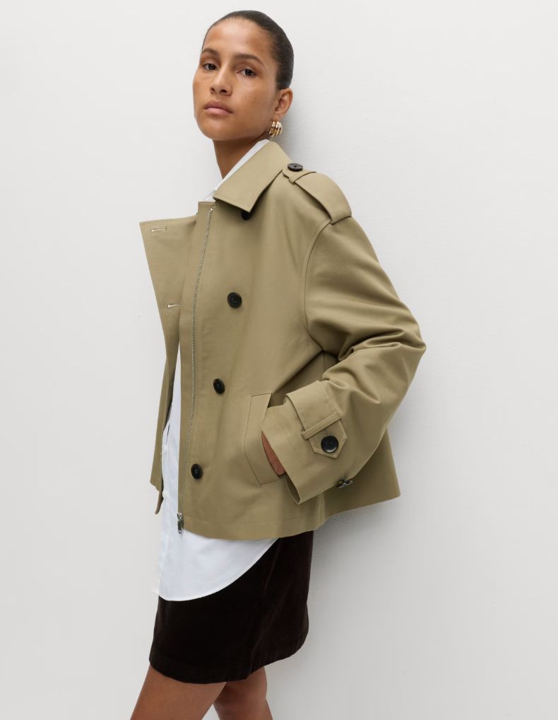 M&S Collection Cotton Rich Asymmetric Short Trench Coat