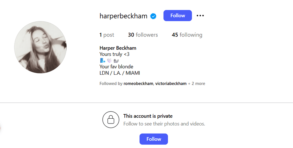 Screengrab dari halaman Instagram Harper Beckham