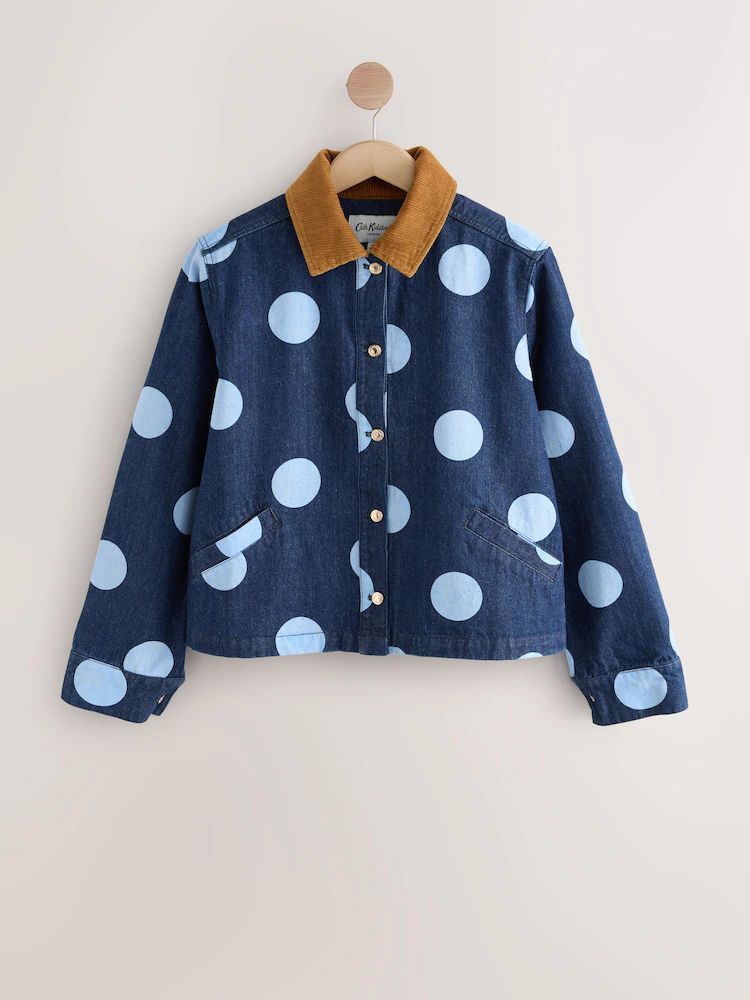 Jaket twill berkerah bintik biru
