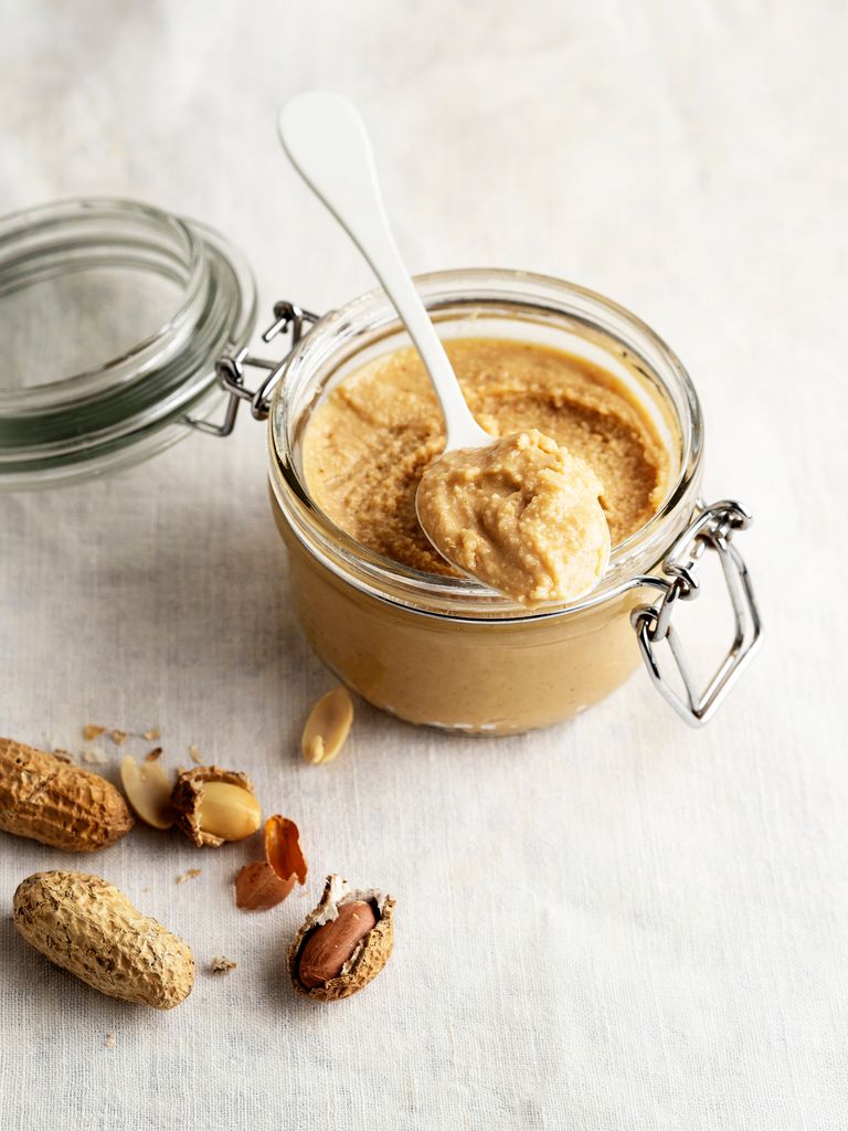Butter, Cream - Dairy Product, Food, Textured, Butter, Smooth, Peanut - Food, Jar, White Background, breakfast,Nut - Food