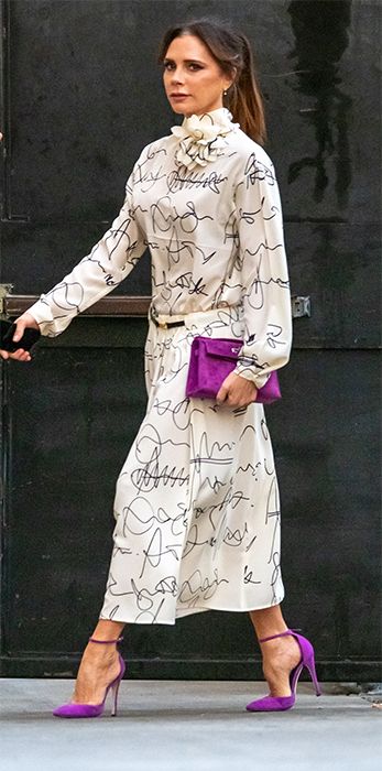 victoria beckham corsage purple shoes