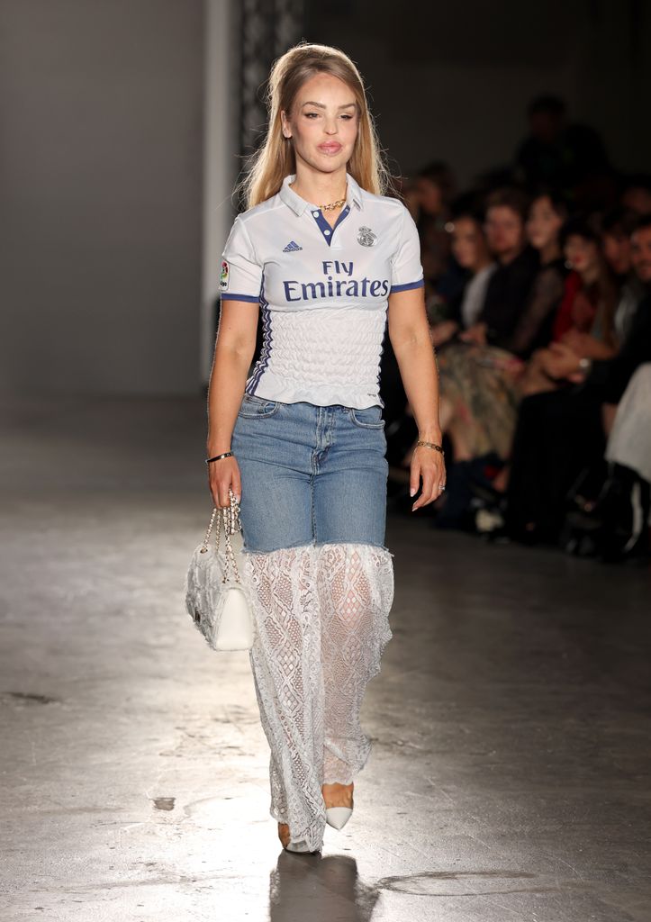 LONDON, ENGLAND - SEPTEMBER 18: Katie Piper walks the runway at the Oxfam Style For Change show during London Fashion Week September 2025 at  on September 18, 2025 in London, England. (Photo by Shane Anthony Sinclair/Getty Images)