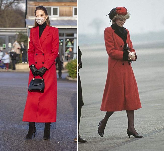 kate middleton và công nương diana áo khoác đỏ