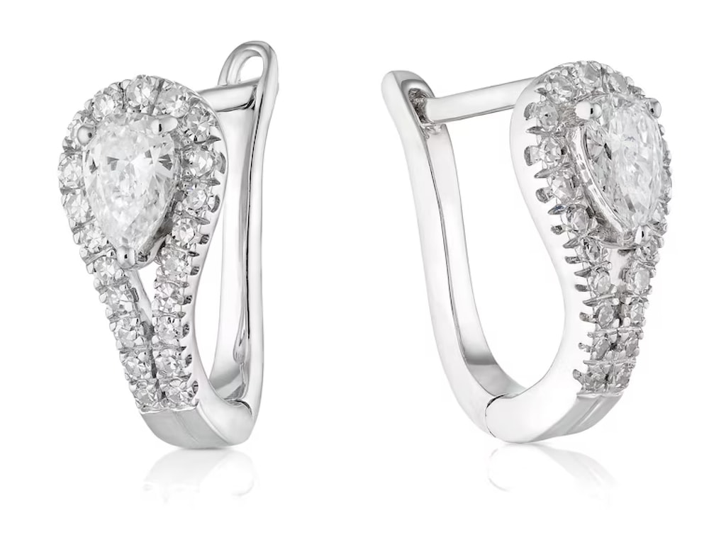 Harriet Sterling Silver 0,45 karat Berlian Pir Halo Huggie Hoop yang Ditumbuhkan di Lab