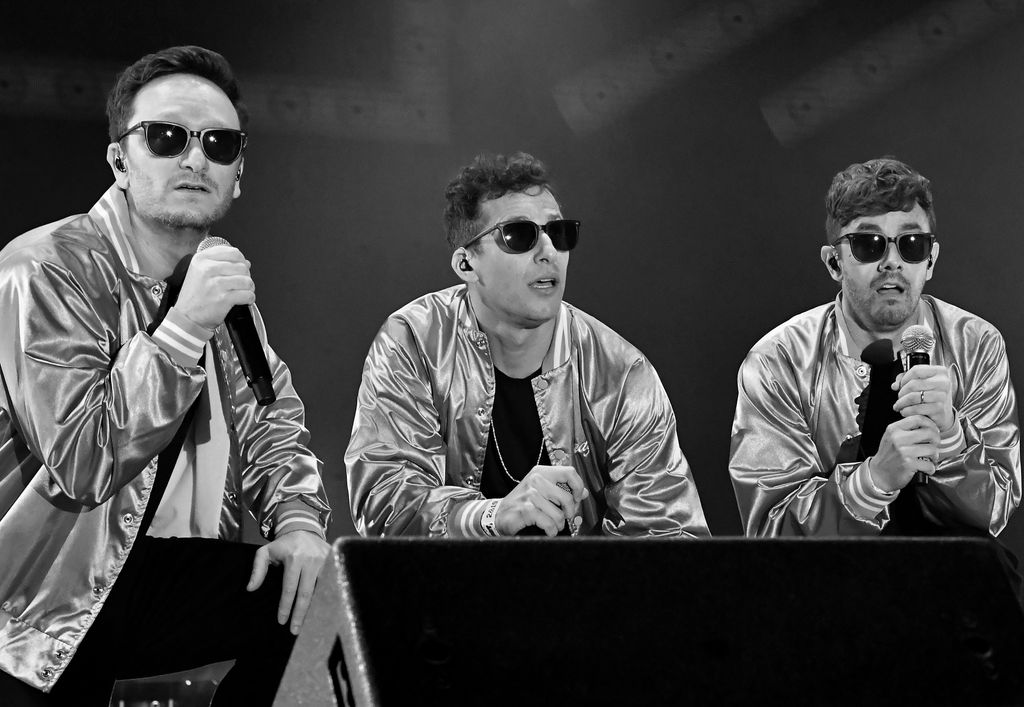 Akiva Schaffer, Andy Samberg, and Jorma Taccone of The Lonely Island on stage