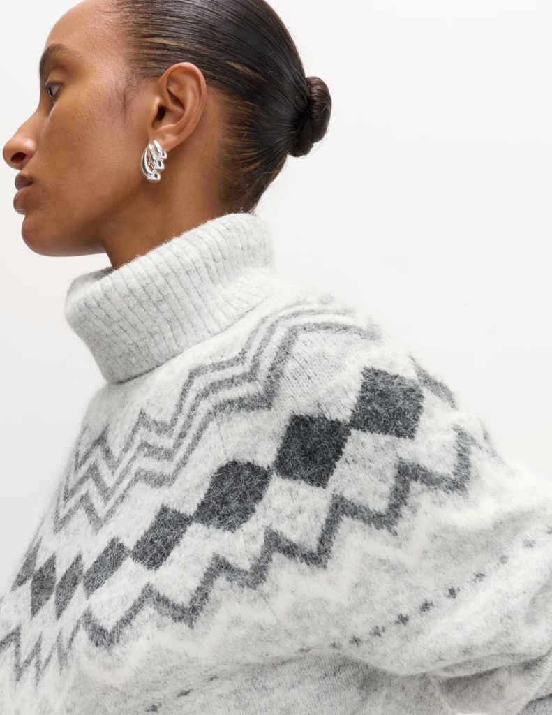 Marks & Spencer Fair Isle Roll Neck Jumper dengan Wol