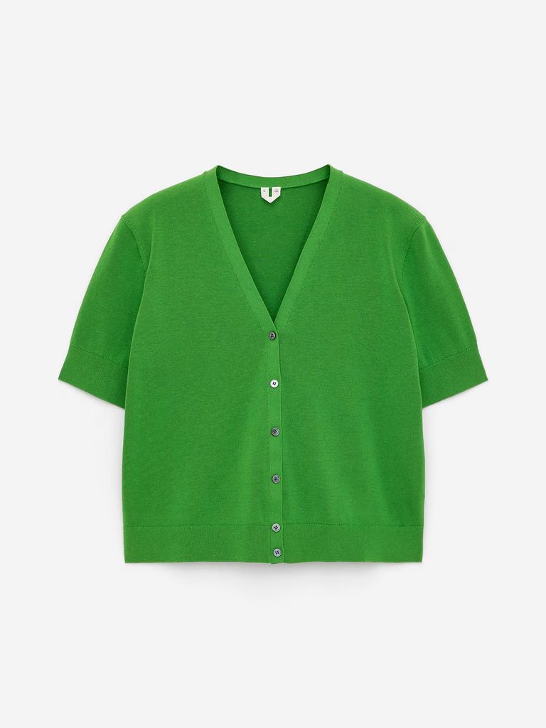 green short sleeve cardigan product shot