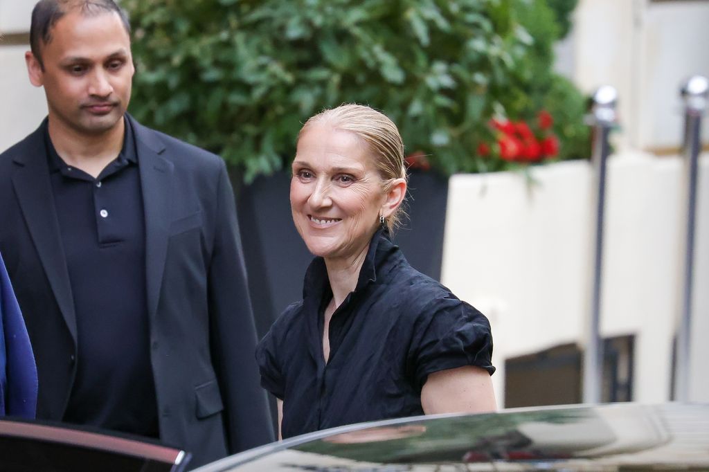 Celine Dion is seen leaving a hotel on July 24, 2024 in Paris, France