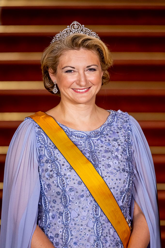 Grand Duchess Stephanie in cornflower blue dress and tiara