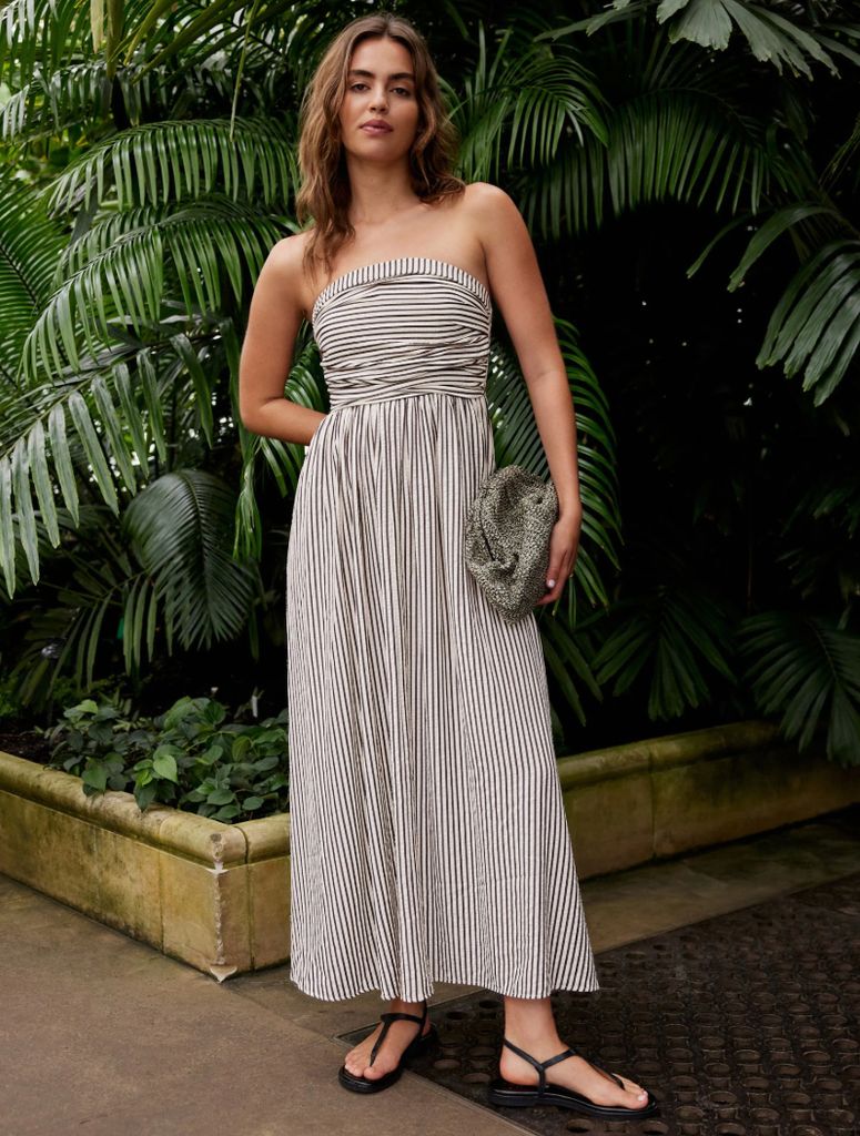Next Black/White Stripe Seersucker Bandeau Midi Summer Dress