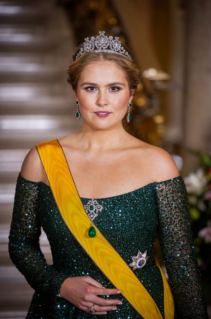 Princess Amalia in green dress with tiara on