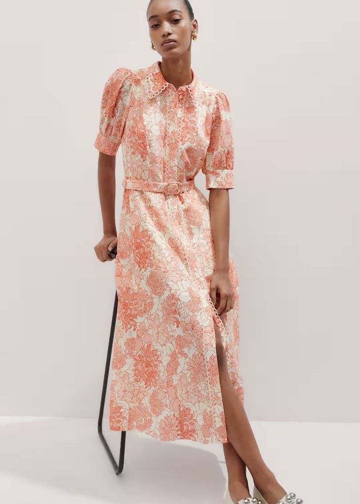 ME+EM Linen-Blend Stencil Meadow Print Midi Dress