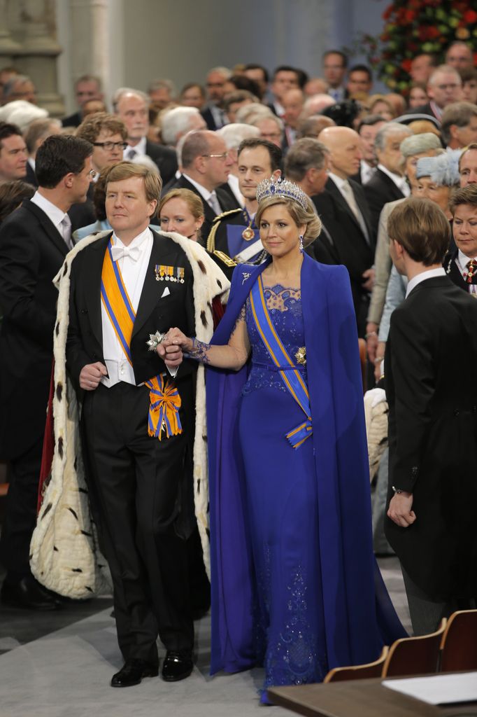 HM King Willem Alexander of the Netherlands and his wife HRH Queen Maxima of the Netherlands arrive to their inauguration ceremony
