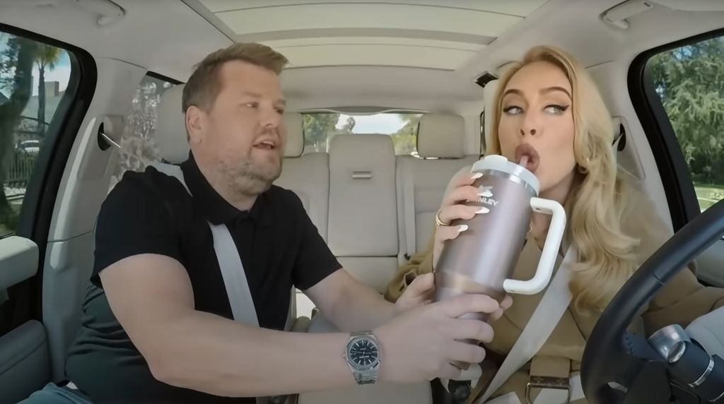 james corden holds adeles giant mug on carpool karaoke