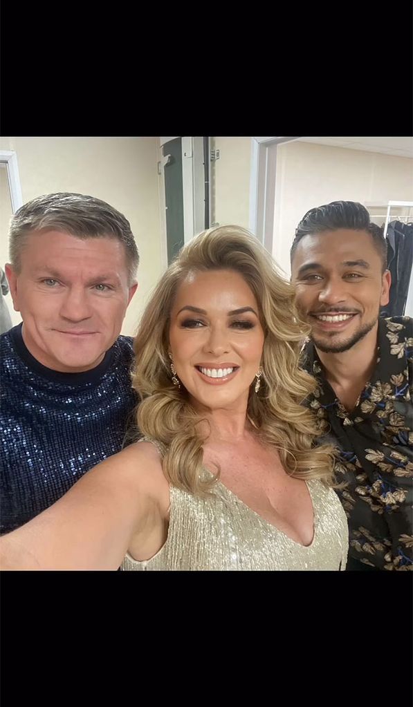 trio of celebrities posing for selfie 