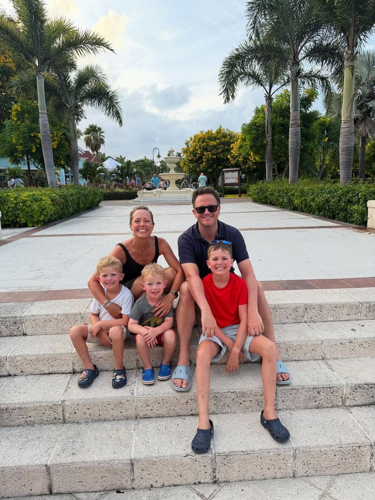 Dylan Dreyer and Brian Fichera pose for a photo on steps with their three sons, shared on Instagram
