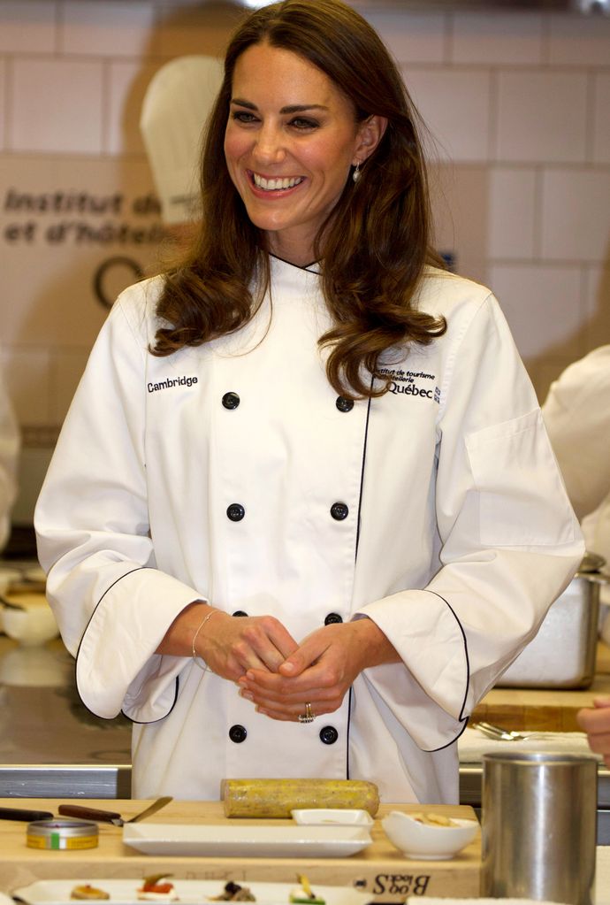Princess Kate in a chef outfit as she attends a cooking workshop at the Institut De Tourisme et d'hotellerie du Quebec