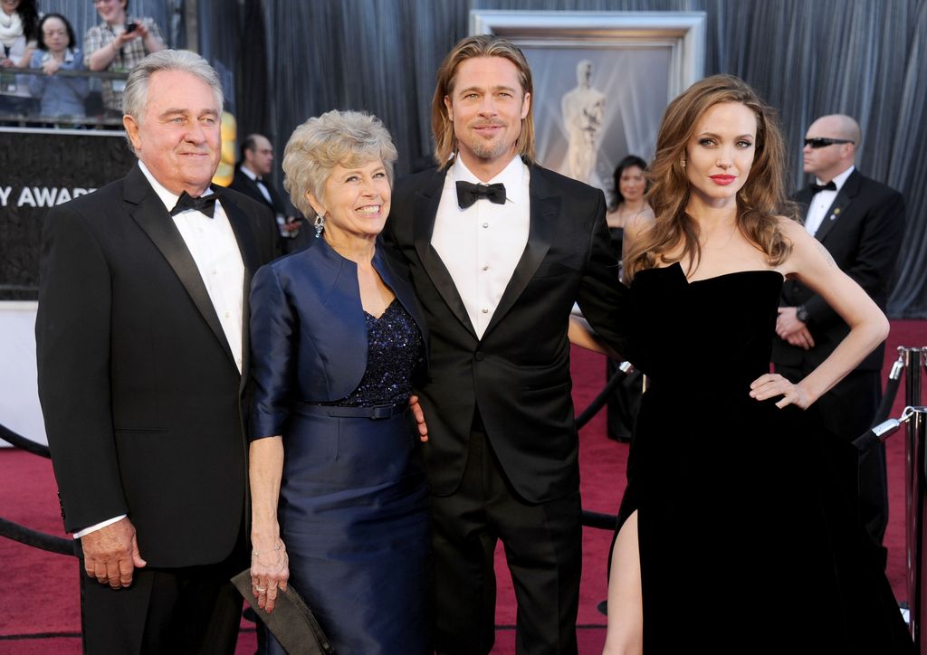 Bill Pitt, Jane Pitt, Brad Pitt and Angelina Jolie arrive at the 84th Annual Academy Awards at Hollywood & Highland Center on February 26, 2012 in Hollywood, California