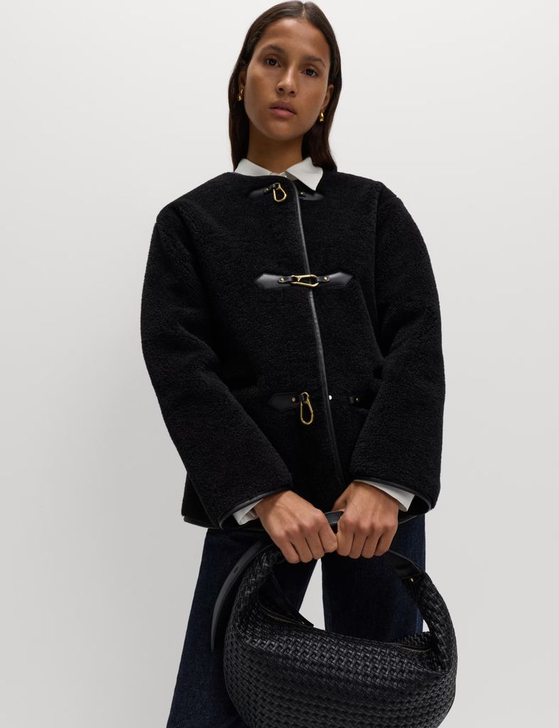 M&S Faux Fur Buckle Trim Coat