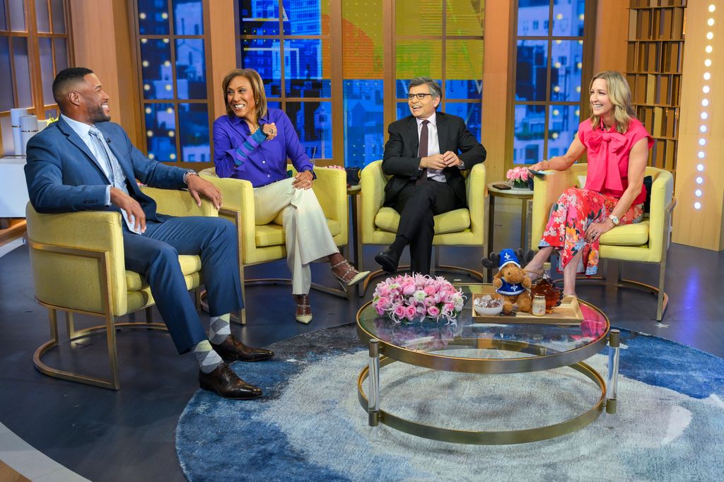 GOOD MORNING AMERICA - Show coverage of "Good Morning America" on 5/15/24 on ABC. MICHAEL STRAHAN, ROBIN ROBERTS, GEORGE STEPHANOPOULOS, LARA SPENCER