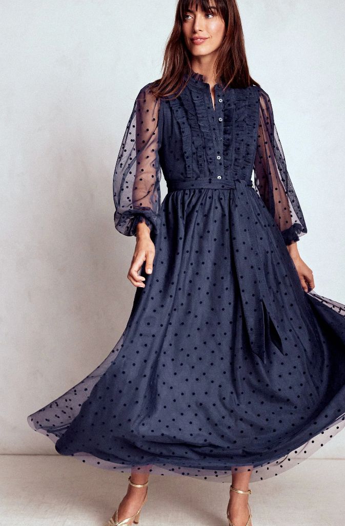Boden navy Tulle Ruffle Maxi Dress