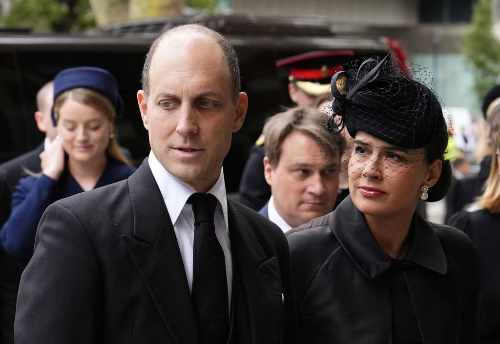 Britain's Lord Frederick Windsor and Britain's Lady Frederick Windsor winds arrive to attend a Requiem Mass, a Catholic funeral service, for the late Katharine, Duchess of Kent, at Westminster Cathedral in London on September 16, 2025. Britain's Duchess of Kent, known for her links to the Wimbledon tennis tournament and for anonymously teaching music at a primary school. The duchess, a talented pianist, organist and singer, was born Katharine Worsley into an aristocratic family in Yorkshire, northern England. (Photo by Jordan Pettitt / POOL / AFP) (Photo by JORDAN PETTITT/POOL/AFP via Getty Images)
